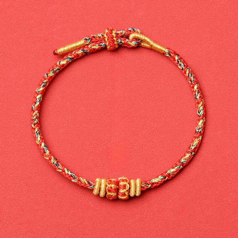 Buddha Stones Bracelet de protection en fil rouge tissé à la main, motif carpe koï et fleur - Rouge - Aucun accessoire - image 4