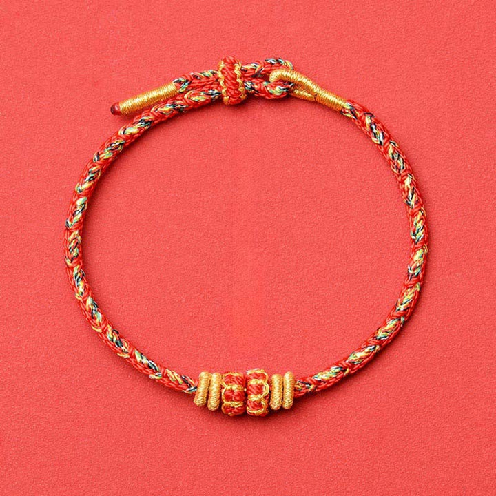 Buddha Stones Bracelet de protection en fil rouge tissé à la main, motif carpe koï et fleur - Rouge - Aucun accessoire - image 4