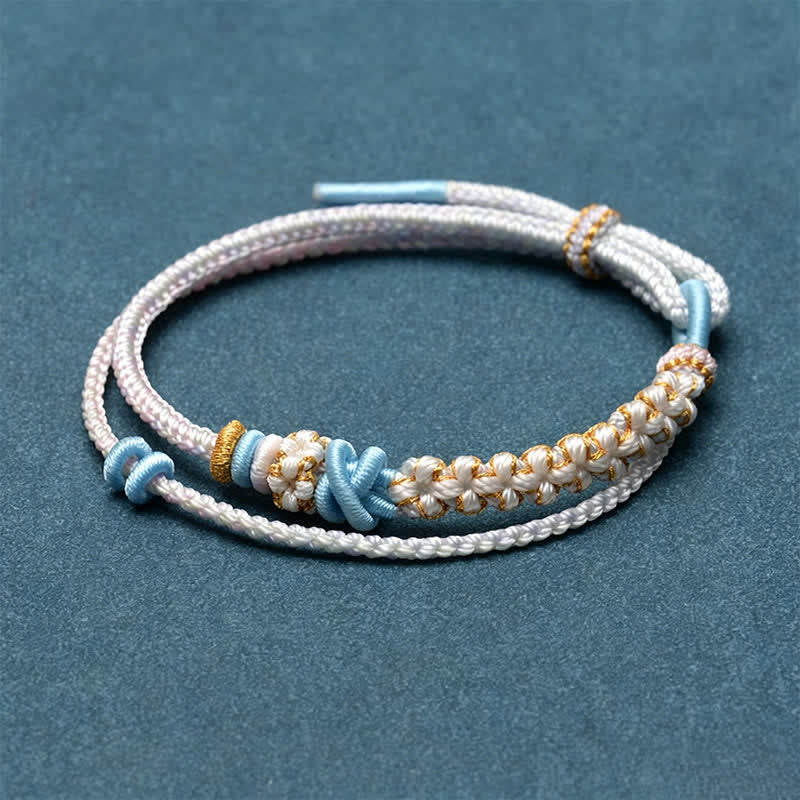Buddha Stones Bracelet double couche en corde tressée à la main, motif fleur de pêcher et nœuds. - Chardon - Aucun accessoire - image 19