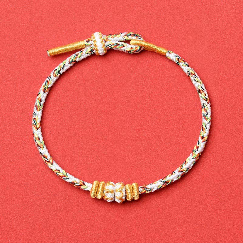 Buddha Stones Bracelet de la connaissance en corde tressée blanche et fleur - Blanc - Aucun accessoire - image 5