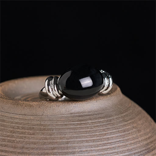 Buddha Stones Bague ajustable de soutien en hématite à motif ovale - Argent (taille US 7 ajustable) - image 0