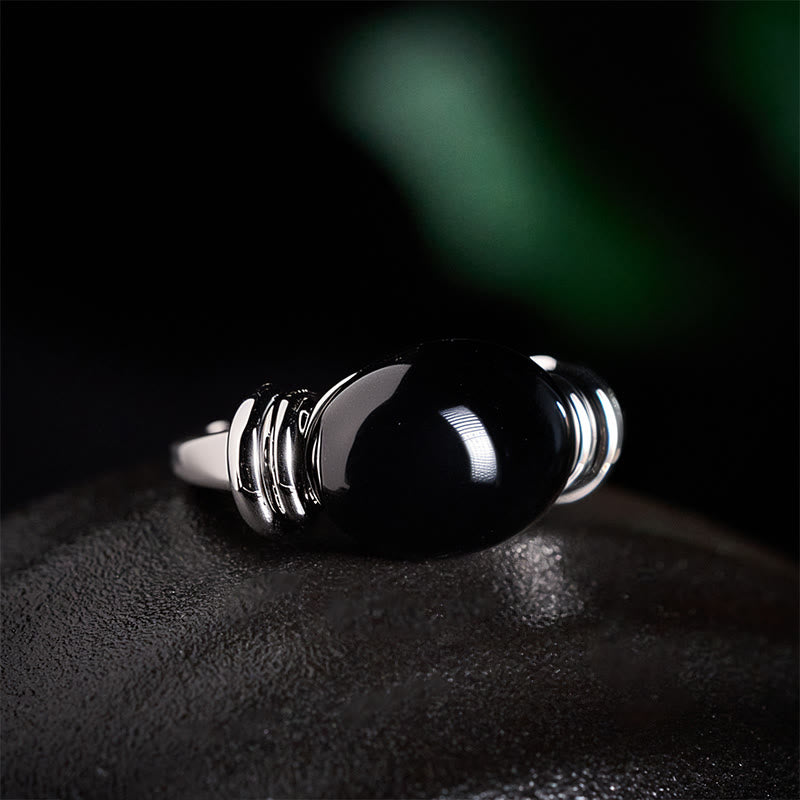 Buddha Stones Bague ajustable de soutien en hématite à motif ovale - image 2