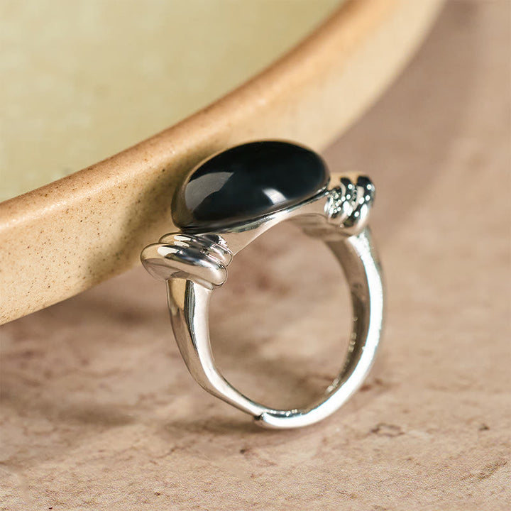 Buddha Stones Bague ajustable de soutien en hématite à motif ovale - image 1