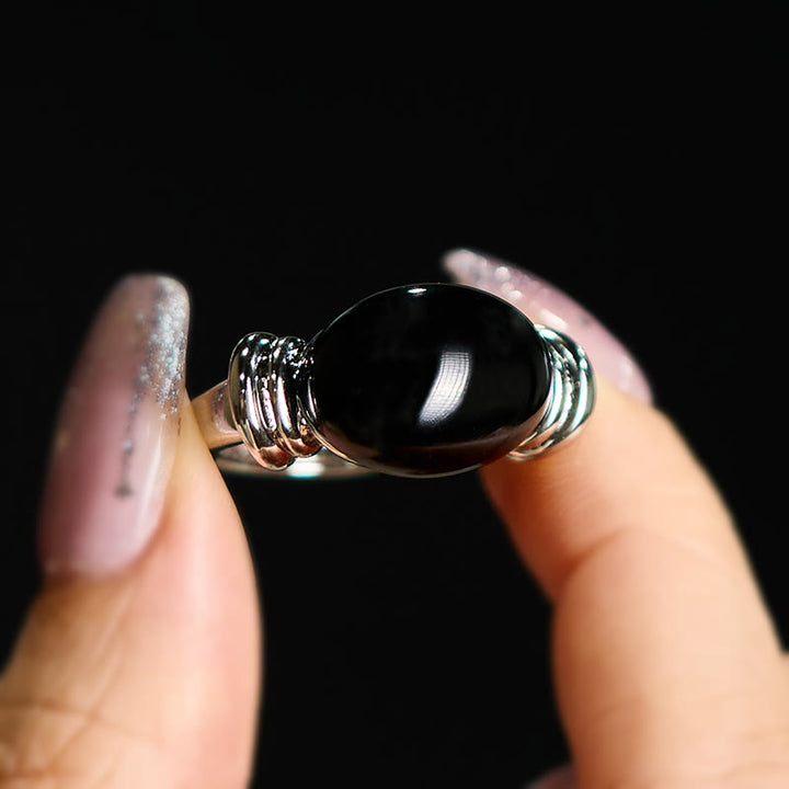 Buddha Stones Bague ajustable de soutien en hématite à motif ovale - image 3