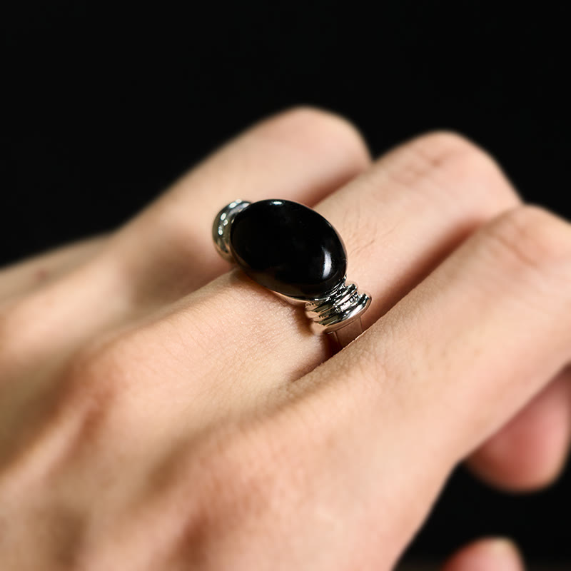 Buddha Stones Bague ajustable de soutien en hématite à motif ovale - image 6