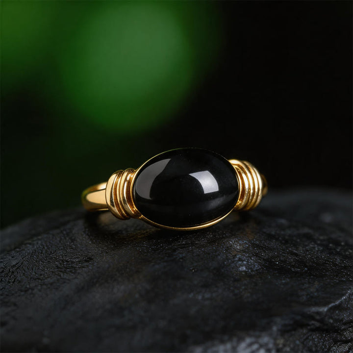 Buddha Stones Bague ajustable de soutien en hématite à motif ovale - image 11
