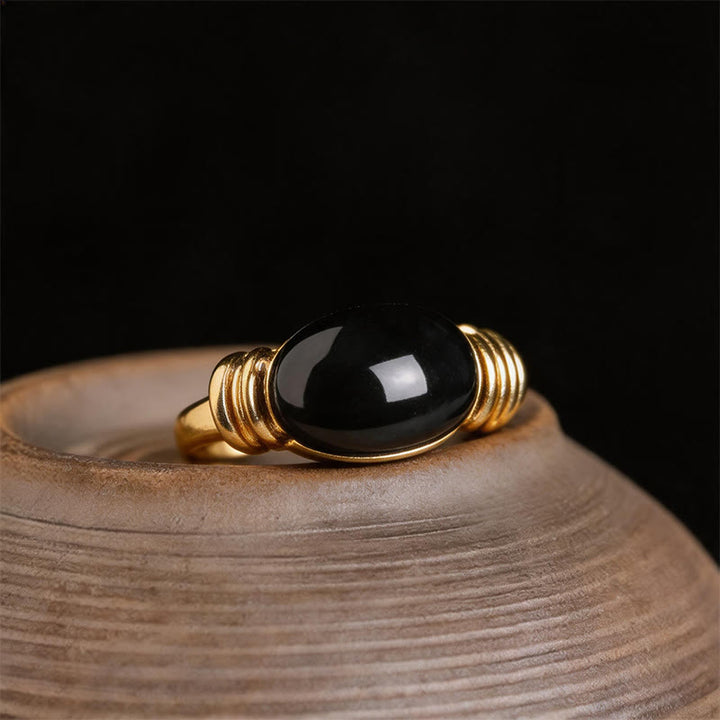 Buddha Stones Bague ajustable de soutien en hématite à motif ovale - Doré (taille US 7 ajustable) - image 9