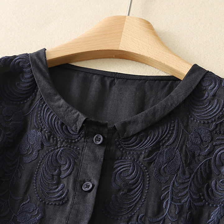 Buddha Stones Chemises d'été vintage à broderie florale pour femmes, manches trois-quarts - image 17