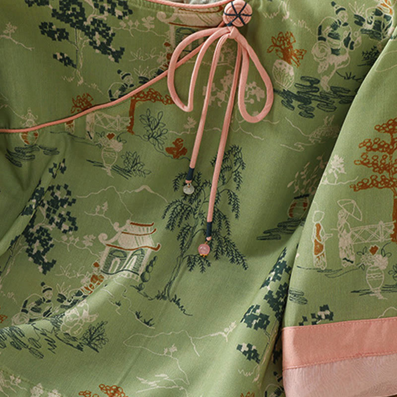 Buddha Stones Chemises à manches 3/4 pour femmes, style Tang, à boutons grenouille et imprimé floral, style pavillon d'été - image 19