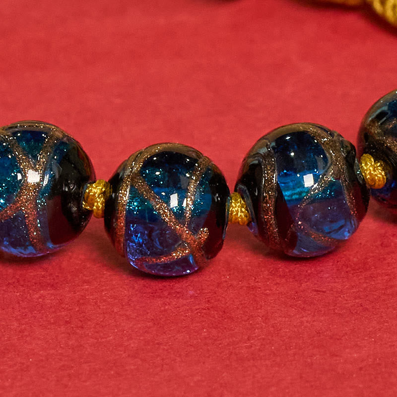 Buddha Stones Bracelet en perles de verre Liuli tibétain, orné des cinq directions, des dieux de la richesse et de la bénédiction du Bouddha. - image 5