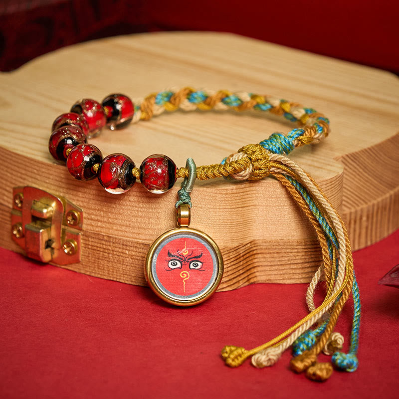 Buddha Stones Bracelet en perles de verre Liuli tibétain, orné des cinq directions, des dieux de la richesse et de la bénédiction du Bouddha. - image 9