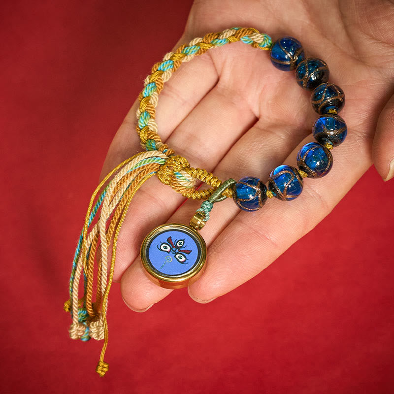 Buddha Stones Bracelet en perles de verre Liuli tibétain, orné des cinq directions, des dieux de la richesse et de la bénédiction du Bouddha. - image 3