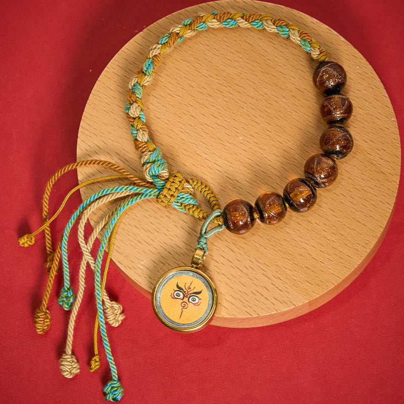 Buddha Stones Bracelet en perles de verre Liuli tibétain, orné des cinq directions, des dieux de la richesse et de la bénédiction du Bouddha. - Jambhala jaune (tour de poignet 15-24 cm) - image 13