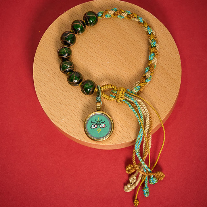 Buddha Stones Bracelet en perles de verre Liuli tibétain, orné des cinq directions, des dieux de la richesse et de la bénédiction du Bouddha. - Jambhala verte (tour de poignet 15-24 cm) - image 25