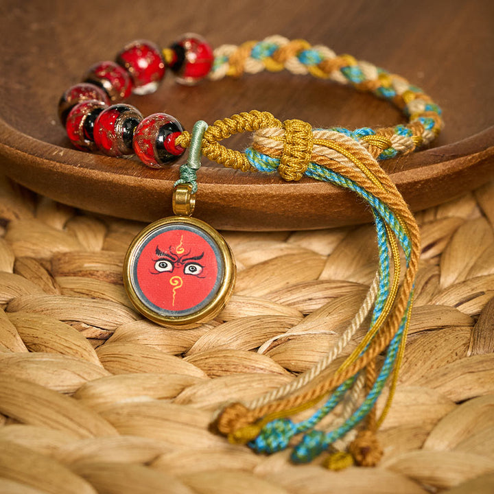 Buddha Stones Bracelet en perles de verre Liuli tibétain, orné des cinq directions, des dieux de la richesse et de la bénédiction du Bouddha. - image 8