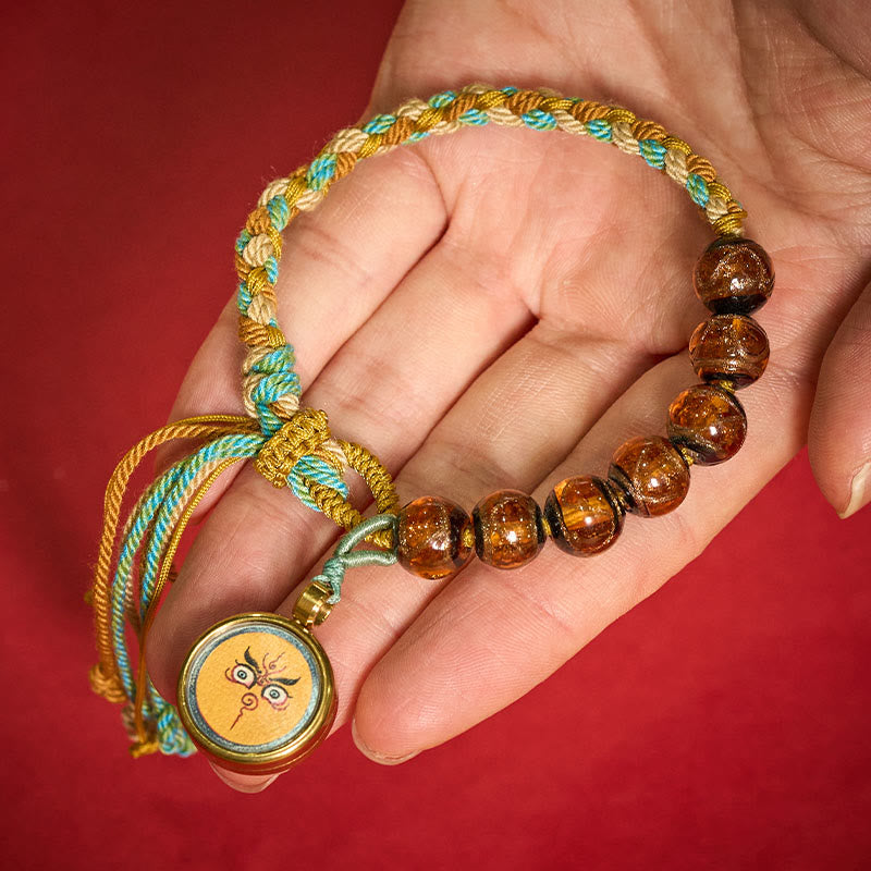 Buddha Stones Bracelet en perles de verre Liuli tibétain, orné des cinq directions, des dieux de la richesse et de la bénédiction du Bouddha. - image 16