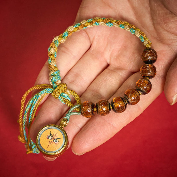Buddha Stones Bracelet en perles de verre Liuli tibétain, orné des cinq directions, des dieux de la richesse et de la bénédiction du Bouddha. - image 16