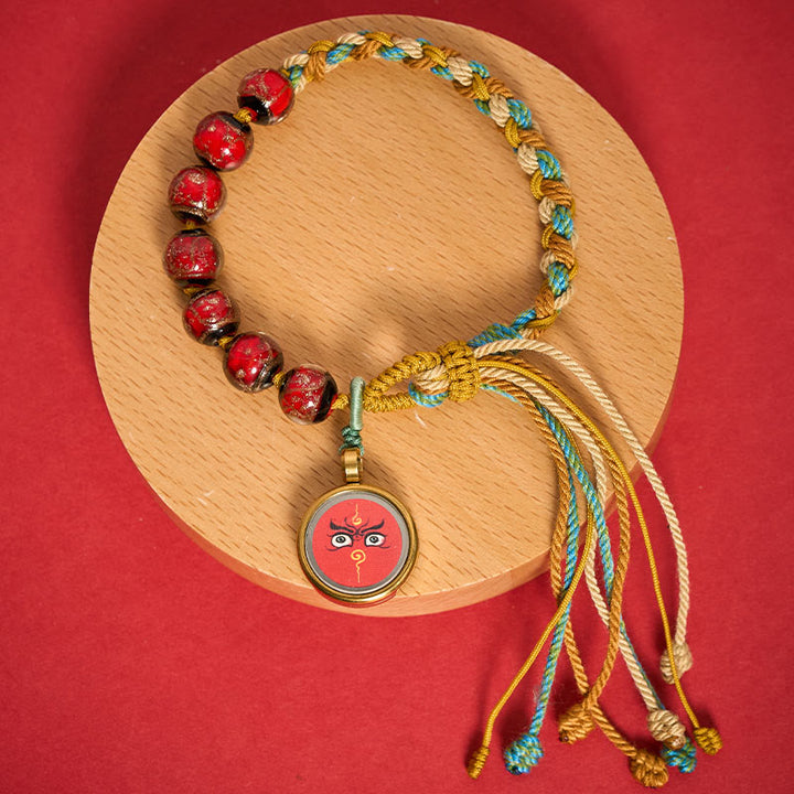 Buddha Stones Bracelet en perles de verre Liuli tibétain, orné des cinq directions, des dieux de la richesse et de la bénédiction du Bouddha. - Jambhala rouge (tour de poignet 15-24 cm) - image 7