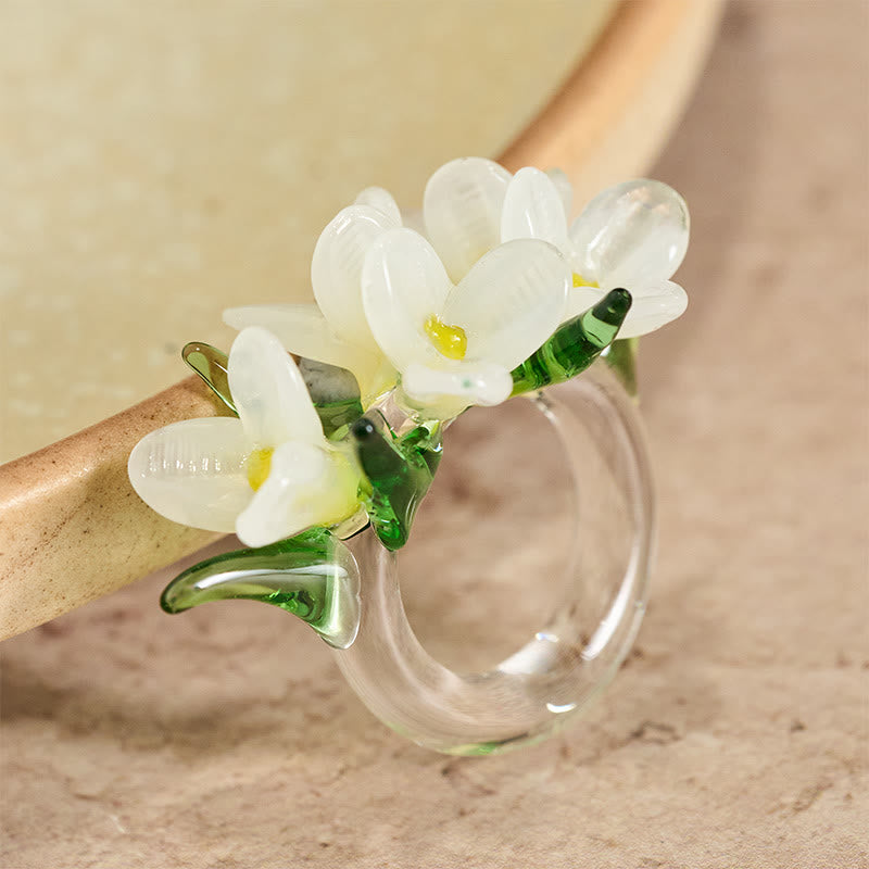 Buddha Stones Bague de sagesse en fleur de poirier Liuli - image 1