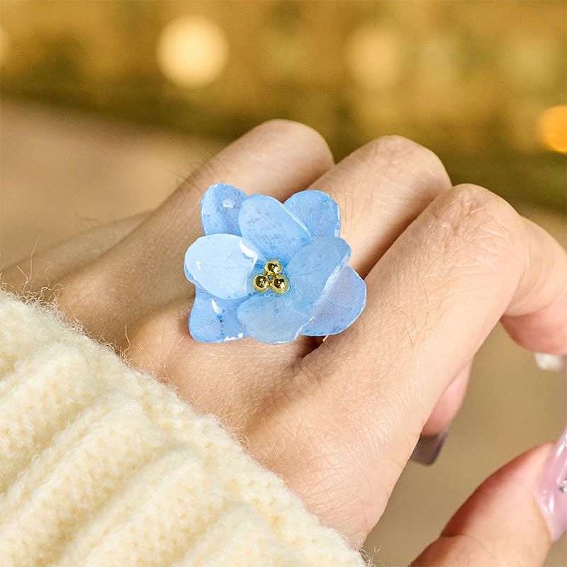 Buddha Stones Bague de sagesse en forme de fleur d'hortensia Liuli - Bleu ciel - image 0