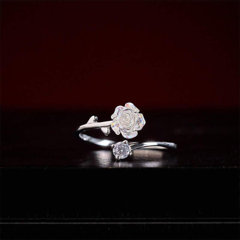 Buddha Stones Bague de protection ajustable en argent sterling 999 avec fleur en zircon - image 2