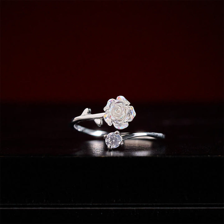 Buddha Stones Bague de protection ajustable en argent sterling 999 avec fleur en zircon - image 2