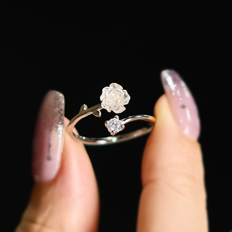 Buddha Stones Bague de protection ajustable en argent sterling 999 avec fleur en zircon - image 4