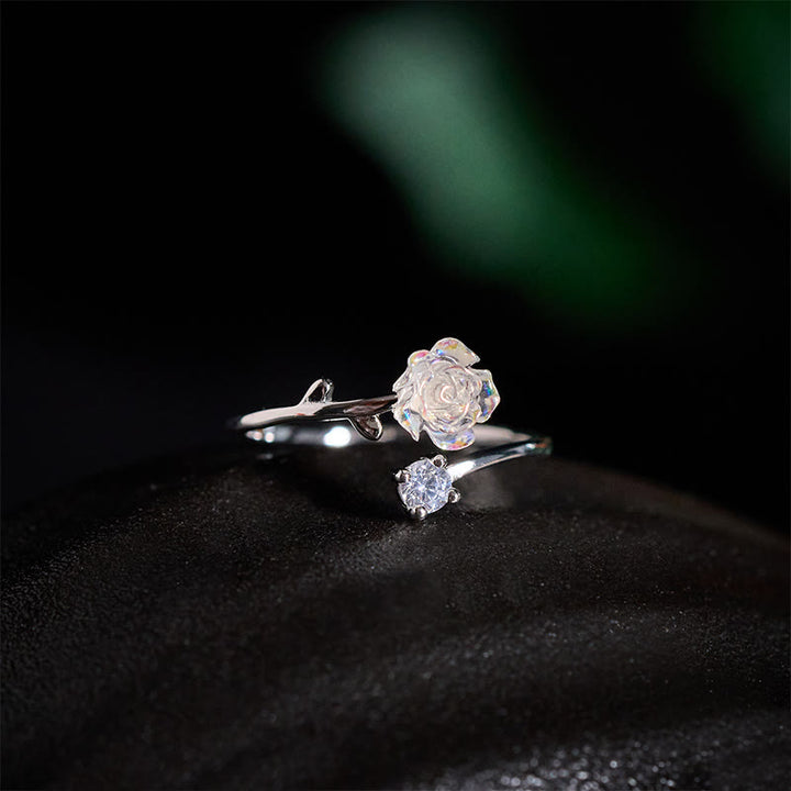 Buddha Stones Bague de protection ajustable en argent sterling 999 avec fleur en zircon - image 3