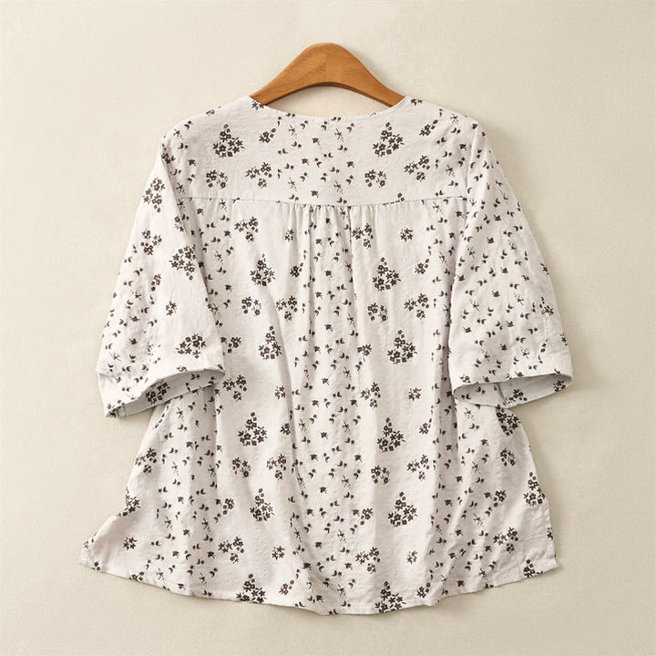 Buddha Stones Chemise à boutons pour femme, manches trois-quarts, imprimé floral décontracté - image 16