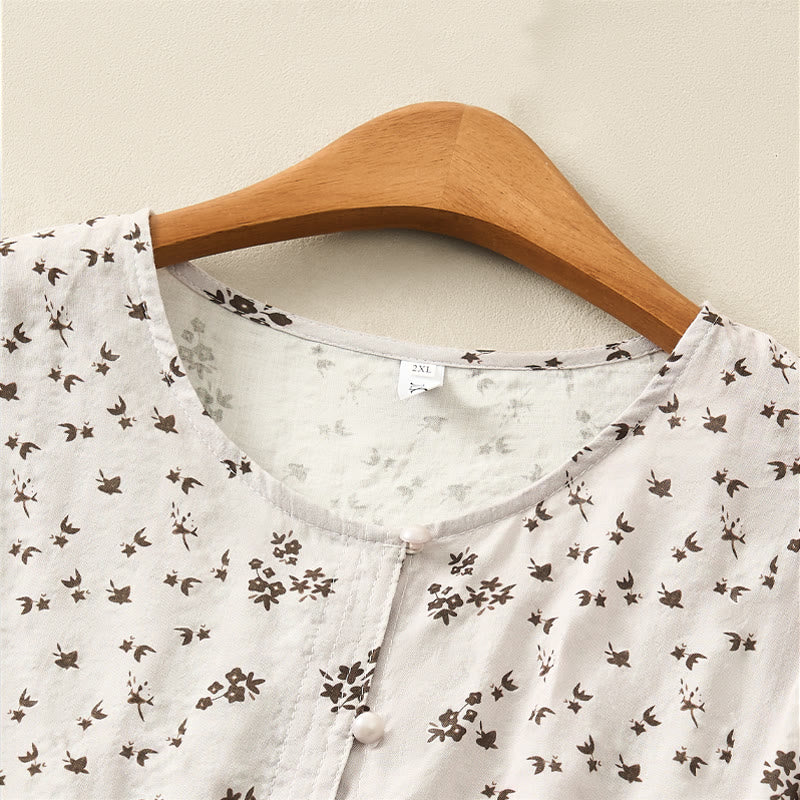 Buddha Stones Chemise à boutons pour femme, manches trois-quarts, imprimé floral décontracté - image 17