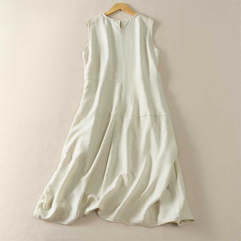 Buddha Stones Robe midi d'été en coton, taille haute, sans manches, avec poches - image 5