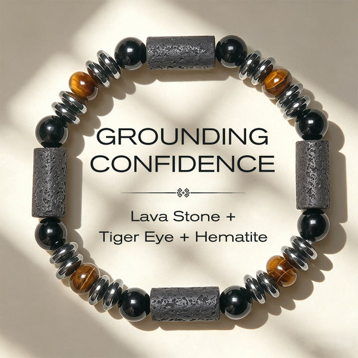 Buddha Stones Bracelet puissant en œil de tigre naturel, obsidienne, hématite et roche de lave. - 15-17 cm - image 0