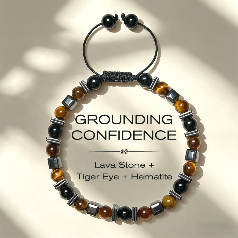 Buddha Stones Bracelet de soutien en œil de tigre naturel, obsidienne noire et hématite - 17-26 cm - image 0