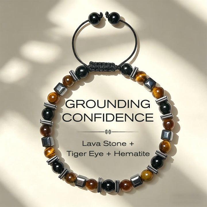 Buddha Stones Bracelet de soutien en œil de tigre naturel, obsidienne noire et hématite - 17-26 cm - image 0