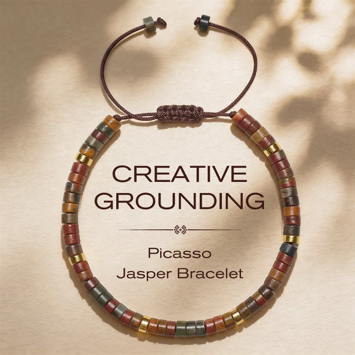 Buddha Stones Bracelet énergétique en perles de jaspe Picasso fines - Picasso Jasper (Tour de poignet : 17-28 cm) - image 0