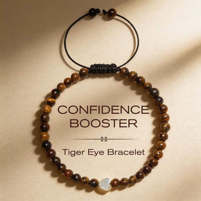Buddha Stones Bracelet en forme de cœur avec de petites perles en œil de tigre naturel - Œil de tigre 4 mm (Tour de poignet : 17-28 cm) - image 0