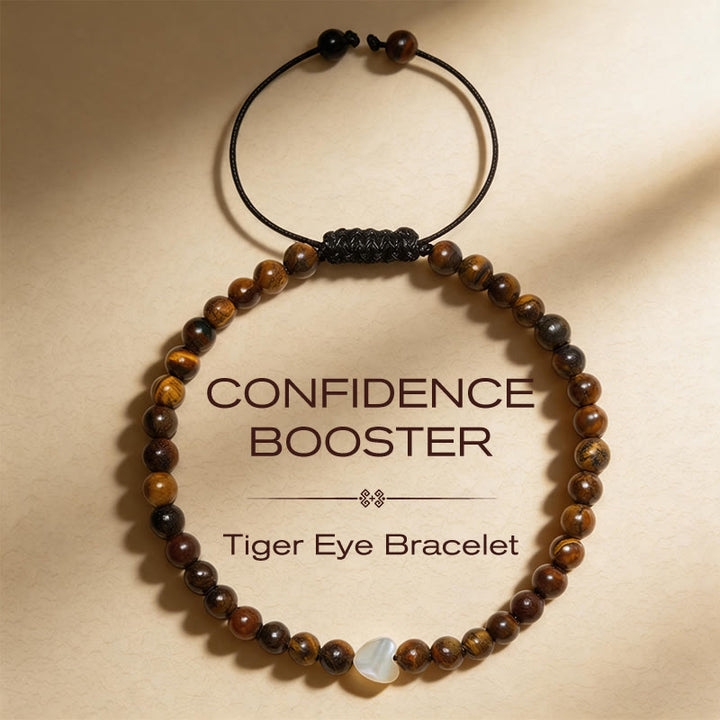 Buddha Stones Bracelet en forme de cœur avec de petites perles en œil de tigre naturel - Œil de tigre 4 mm (Tour de poignet : 17-28 cm) - image 0