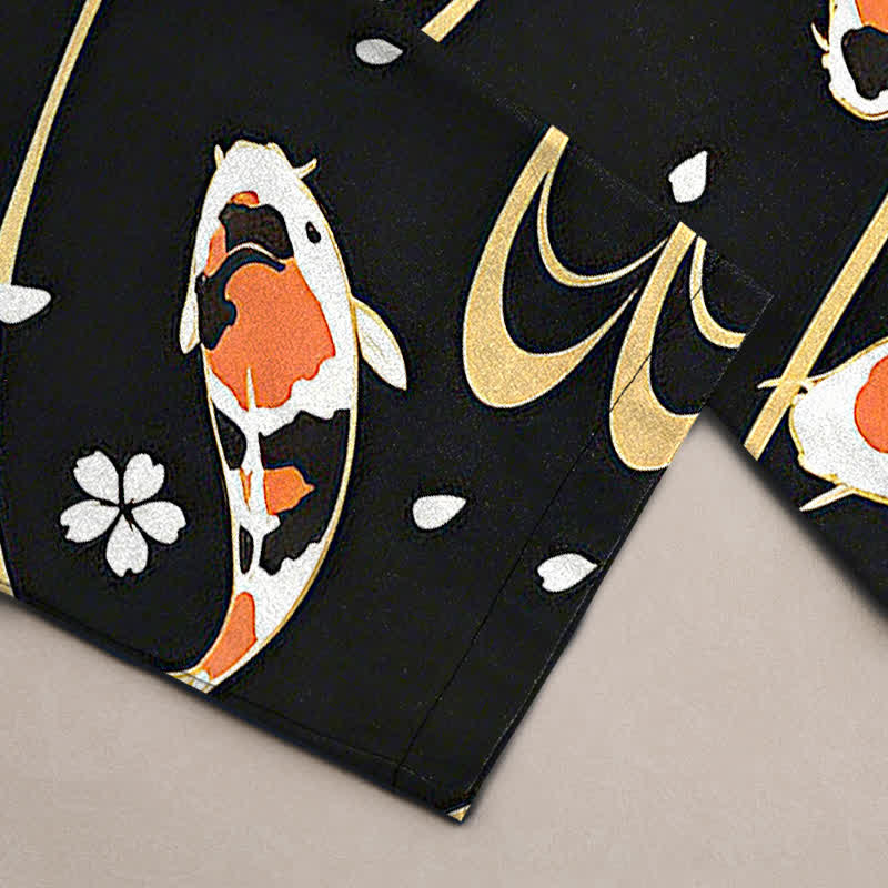 Buddha Stones Pantalon fuselé pour homme en coton à motif ondulé de carpes koï, avec poches - image 2