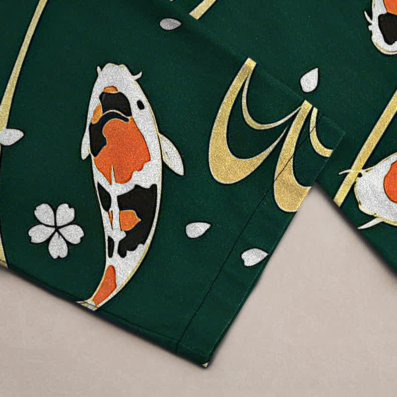 Buddha Stones Pantalon fuselé pour homme en coton à motif ondulé de carpes koï, avec poches - image 6
