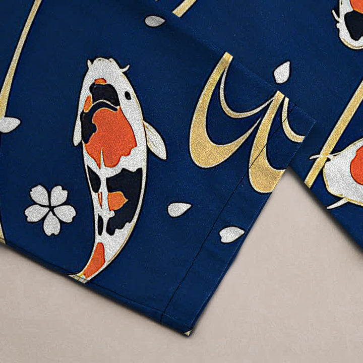 Buddha Stones Pantalon fuselé pour homme en coton à motif ondulé de carpes koï, avec poches - image 10