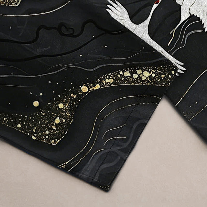 Buddha Stones Pantalon fuselé pour homme en coton blanc à motif de vagues et grues, avec poches - image 2