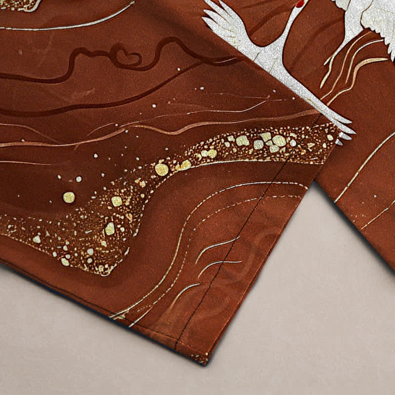 Buddha Stones Pantalon fuselé pour homme en coton blanc à motif de vagues et grues, avec poches - image 10