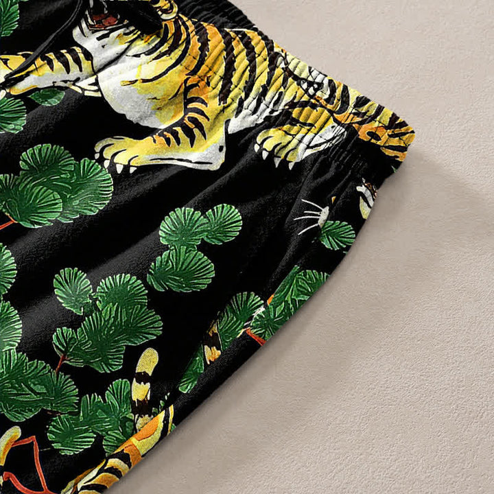 Buddha Stones Pantalon fuselé pour homme en coton à motif jungle tigre, avec poches - image 3