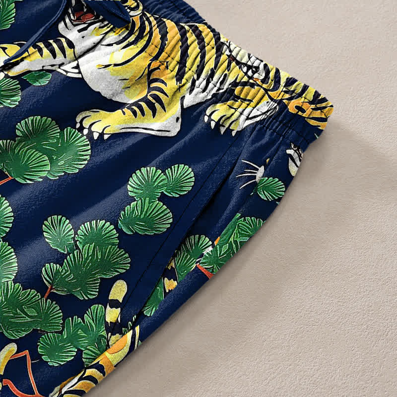 Buddha Stones Pantalon fuselé pour homme en coton à motif jungle tigre, avec poches - image 7
