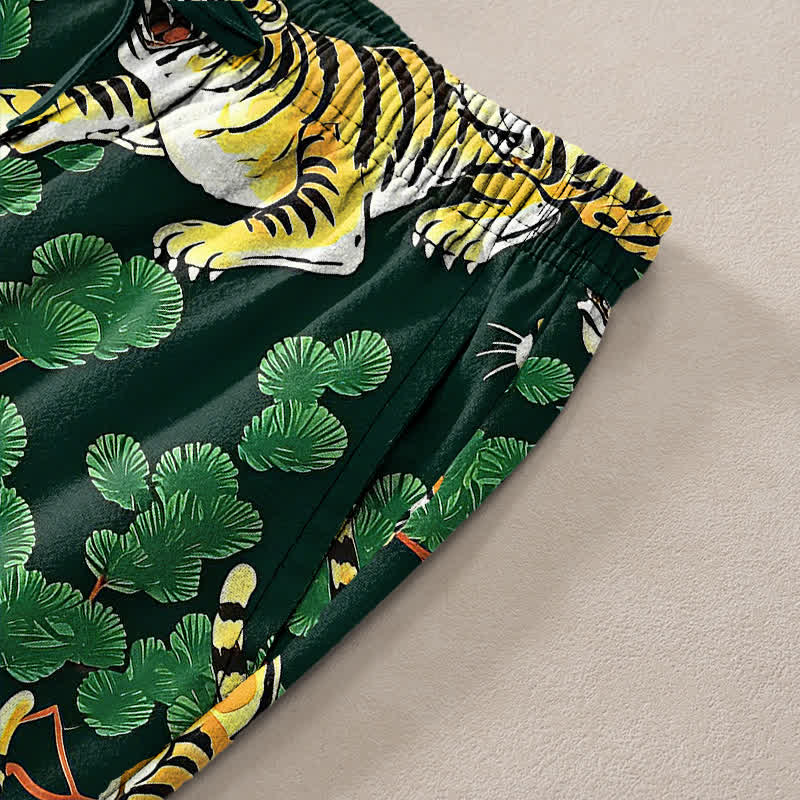 Buddha Stones Pantalon fuselé pour homme en coton à motif jungle tigre, avec poches - image 11
