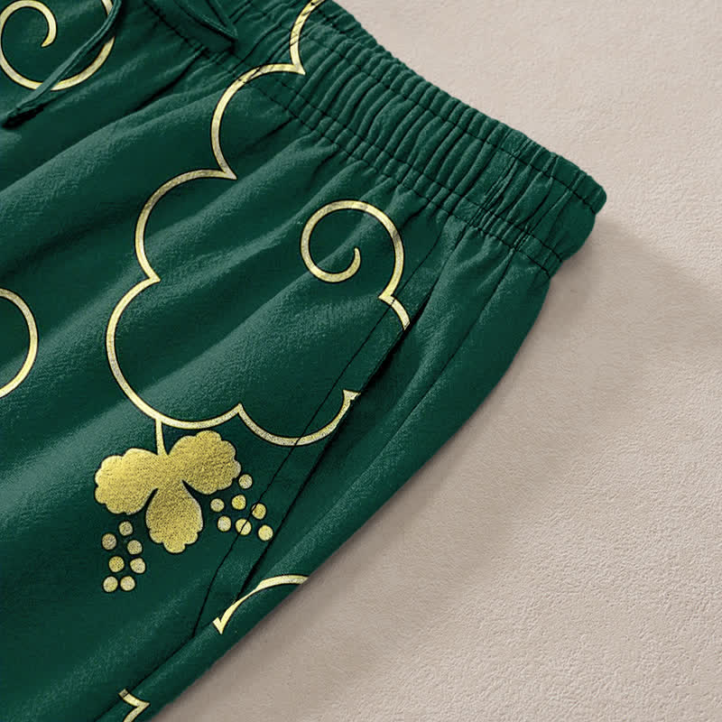 Buddha Stones Pantalon fuselé pour homme en coton à motif floral nuageux doré avec poches - image 3