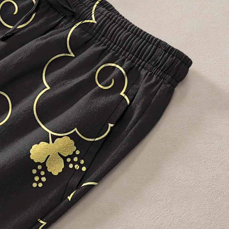 Buddha Stones Pantalon fuselé pour homme en coton à motif floral nuageux doré avec poches - image 7