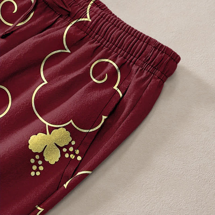 Buddha Stones Pantalon fuselé pour homme en coton à motif floral nuageux doré avec poches - image 11