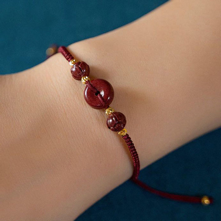 Bracelet tressé avec boucle de paix et bénédiction en Buddha Stones fait à la main en cinabre et lotus - image 6