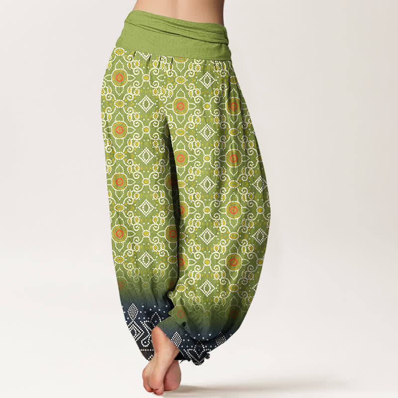 Buddha Stones Pantalon harem bohème en coton à motif floral et géométrique, taille élastique, pour femme - image 1